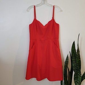 Stitch-Fix Red Scalloped Dress WITH POCKETS!